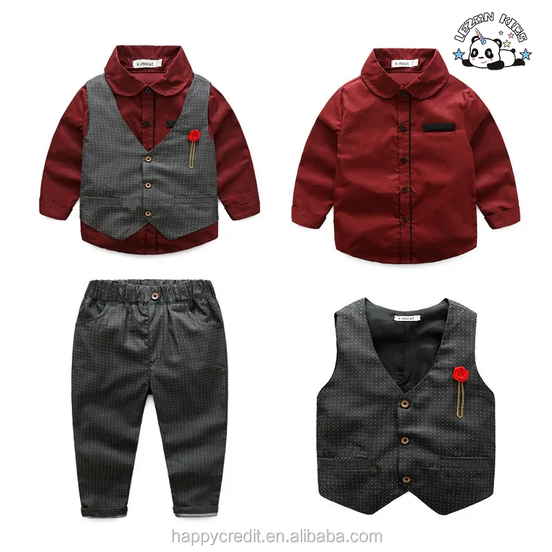 LEZONKIDS - Conjunto de blazer azul para crianças, camisa, calça, colete, conjunto de 3 peças para bebês meninos para uso em festas